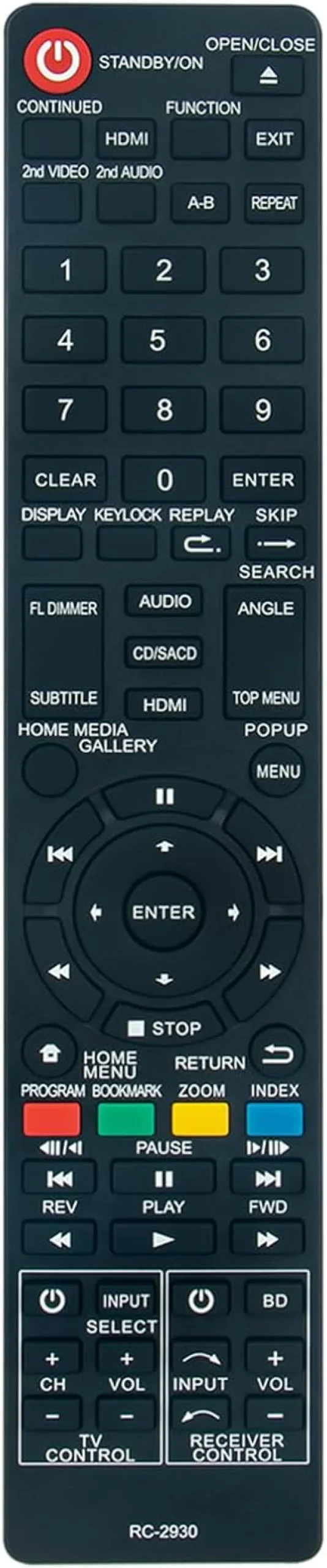 AIDITIYMI Controle remoto de substituição RC-2930 compatível com Pioneer Blu-Ray BD Disc Player BDP-05FD BDP-23FD BDP-450 BDP-62FD BDP-80FD