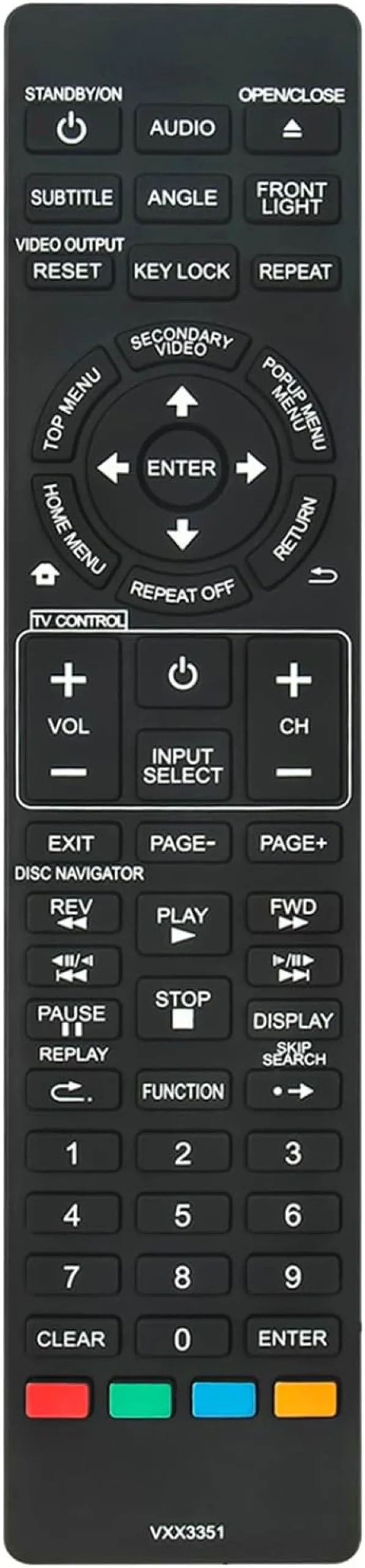 AIDITIYMI VXX3351 Controle remoto de substituição compatível com Pioneer Blu-ray Player BDP-333 BDP-LX53 BDP-120 BDP-121 VXX3379 BDP-31FD BDP-33FD BDP-330