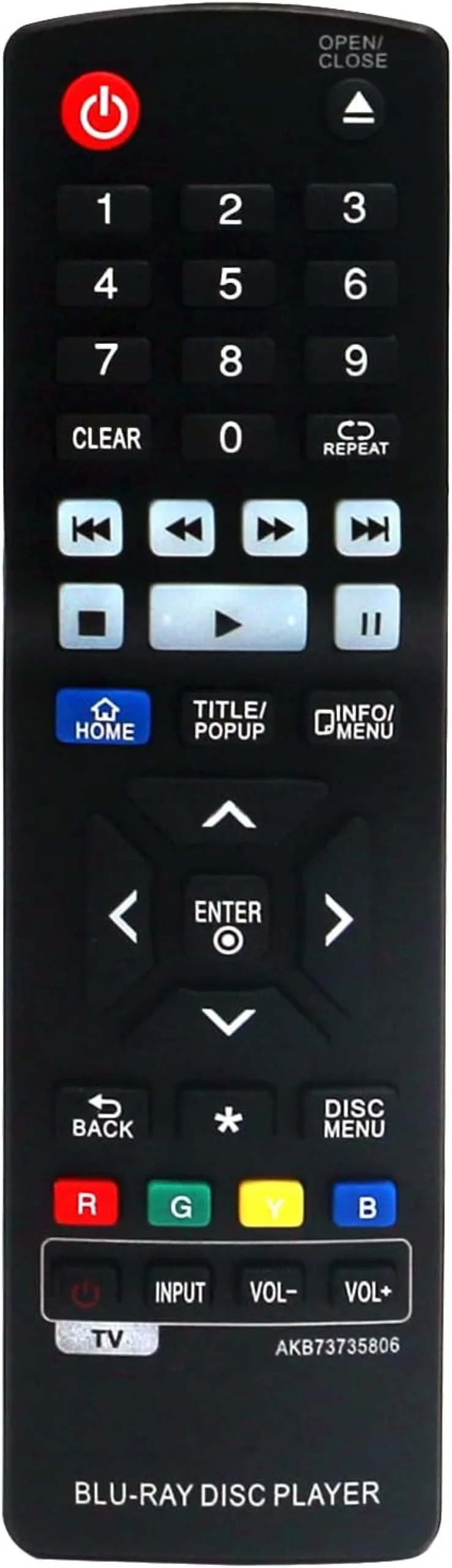 AKB73735806 Substituir DVD Player Controle Remoto Compatível com LG Blu-Ray Disc Player BP340 LAB550H LHB675 S65T3-S BP350 BPM25 BPM34 BPM35