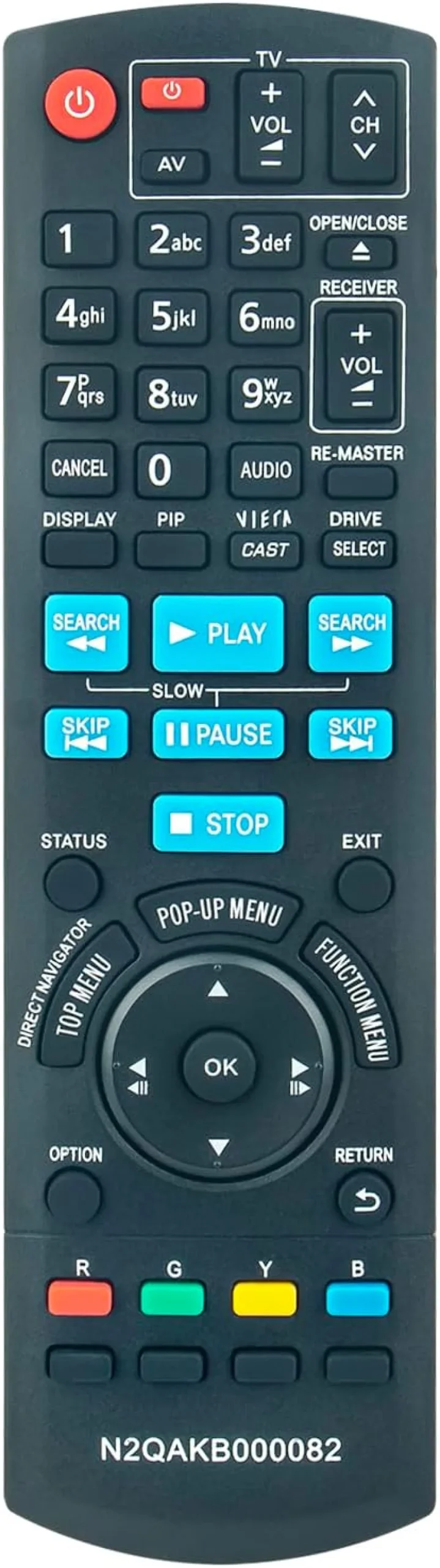 PERFASCIN N2QAKB000082 Novo controle remoto de substituição compatível com Panasonic Blu-ray Disc Player MP-BD45 DMPBD45 DMPBD65 DMPBD85 DMP-BD65 DMP-BD45 DMP-BD85