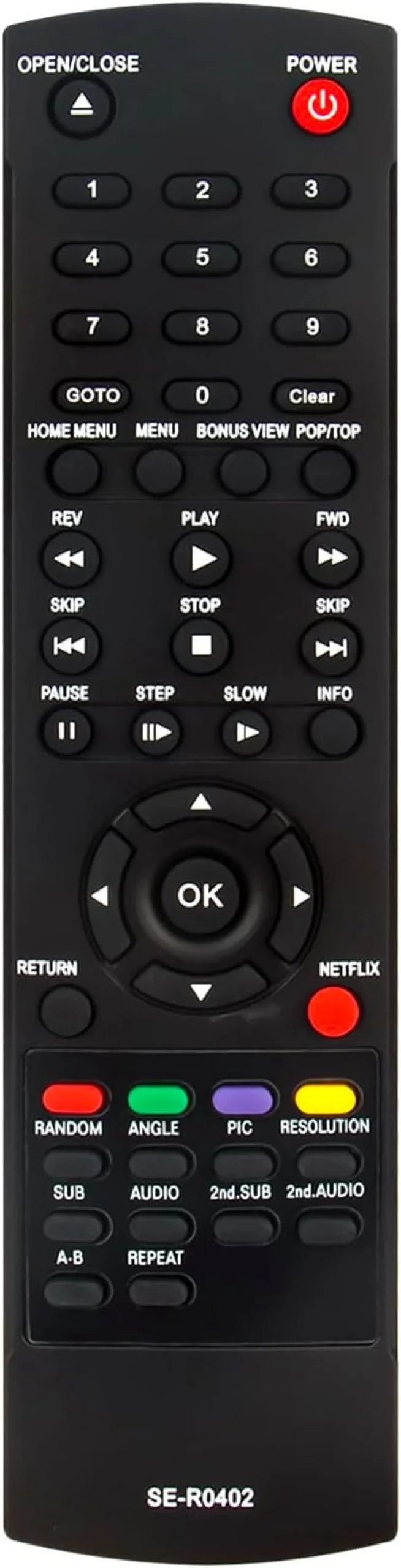 SE-R0402 Controle remoto de substituição Blu Ray Player compatível com Toshiba Blu-ray Disc Player BDX4200 BDX4150KU BDK21 BDX2200 BDX2150KU BDK21KU BDX2150 BDX2250KU BDX2250 BDX2250KC BDX2250KC