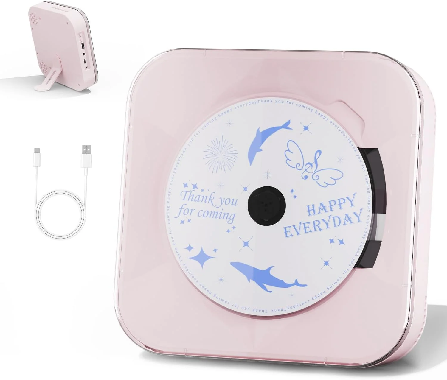 Yintiny Leitor De Cd De Áudio Rosa Claro Com Alto-Falantes Para Decoração De Casa (Cd909)