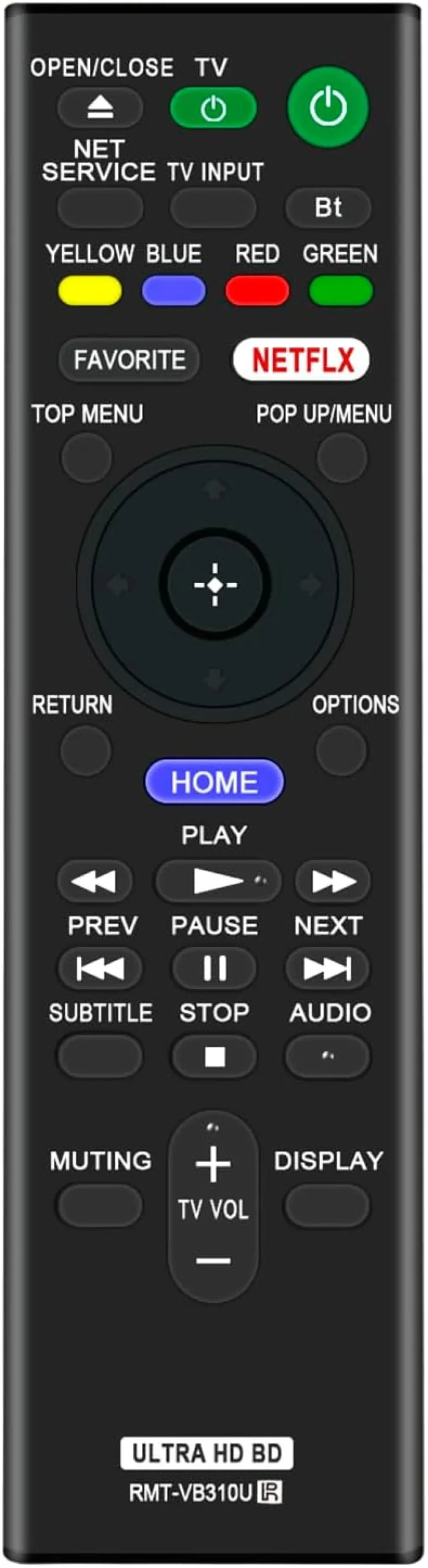 Controle remoto de substituição RMT-VB310U compatível com Sony Ultra HD Blu-ray/DVD Player UBP-UX80 UBP-X800 UBP-X800M2 UBP-X1100ES UBP-X1000ES UBPUX80 UBPX800 UBPX800M2 UBPX1100ES UBPX100 00ES