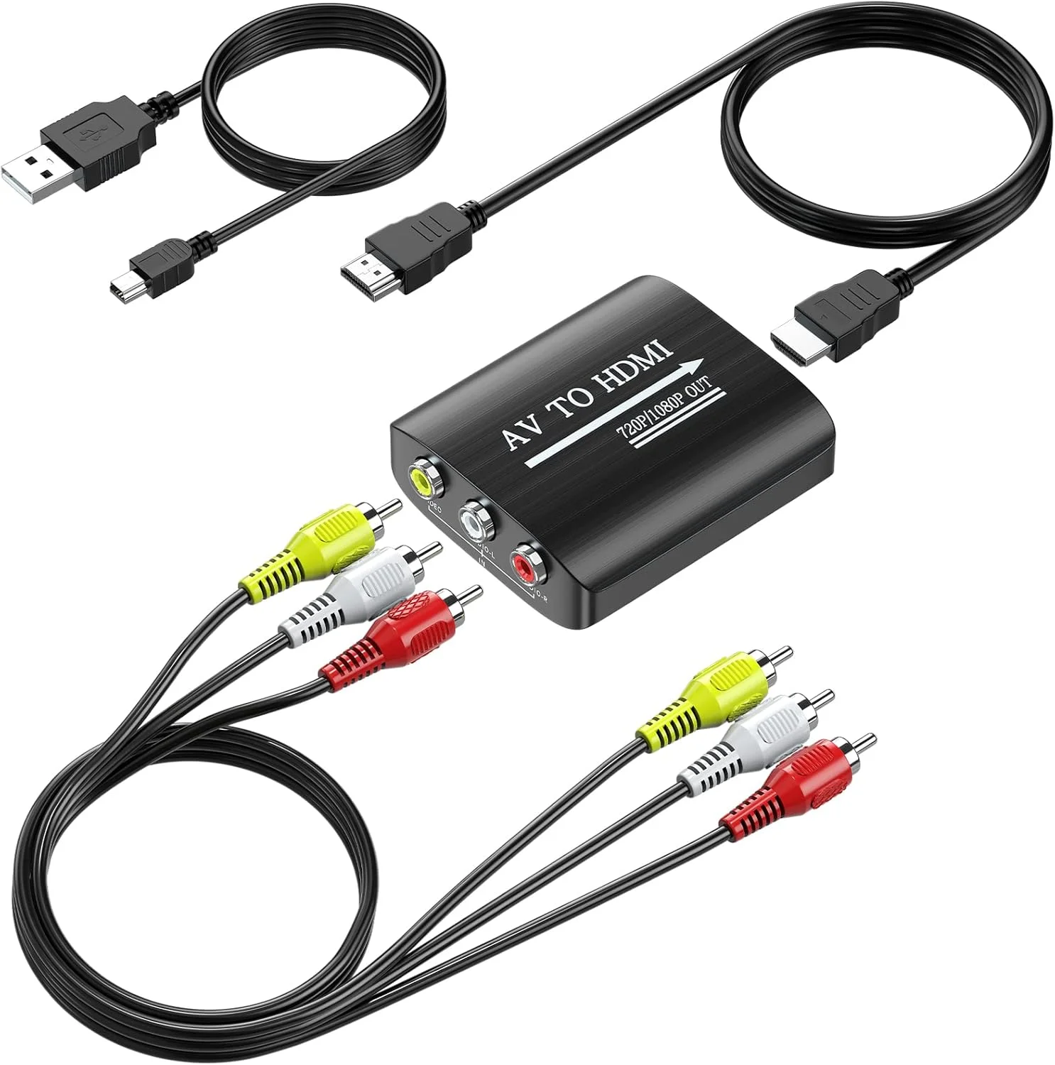 Conversor RCA para HDMI, conversor GINGIN 1080p/720p AV para HDMI para TV/PC/N64/Wii/PS1/PS2/PS3/STB/Xbox/VHS/VCR/Blue-Ray DVD Players, com cabos RCA e HDMI