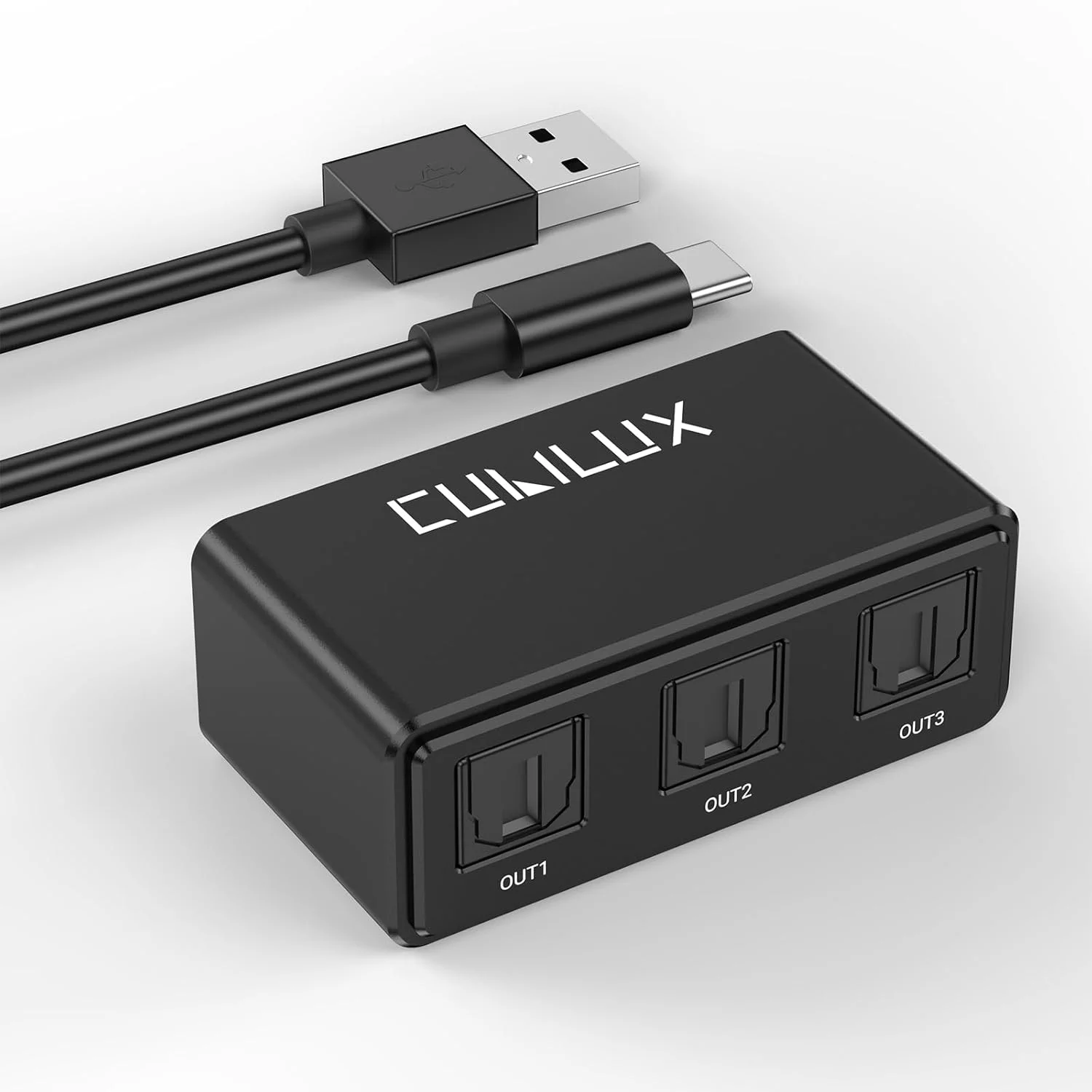 Cubilux Divisor S/PDIF de 3 saídas de 1″ [instabilidade ultrabaixa, alimentado por USB C] Adaptador de áudio óptico Toslink de 3 vias para HDTV, Xbox One/360, PS4/PS3, CD/DVD/Blu-Ray Player, Home Theatre, fones de ouvido, soundbar