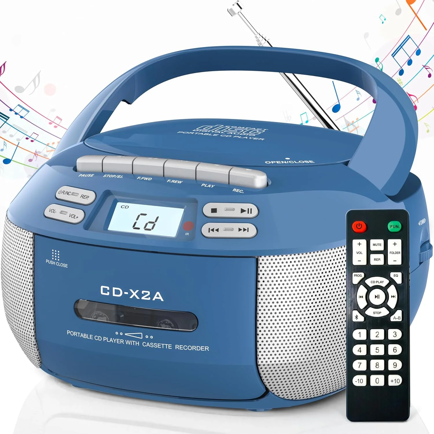 Greadio Boombox CD Player Cassette Player Combo, Boom Box Portable CD Players for Home with Bluetooth, Support AM FM Radio/Remote Control/AUX/USB/Earphone, AC/Battery Operated, LCD Displa