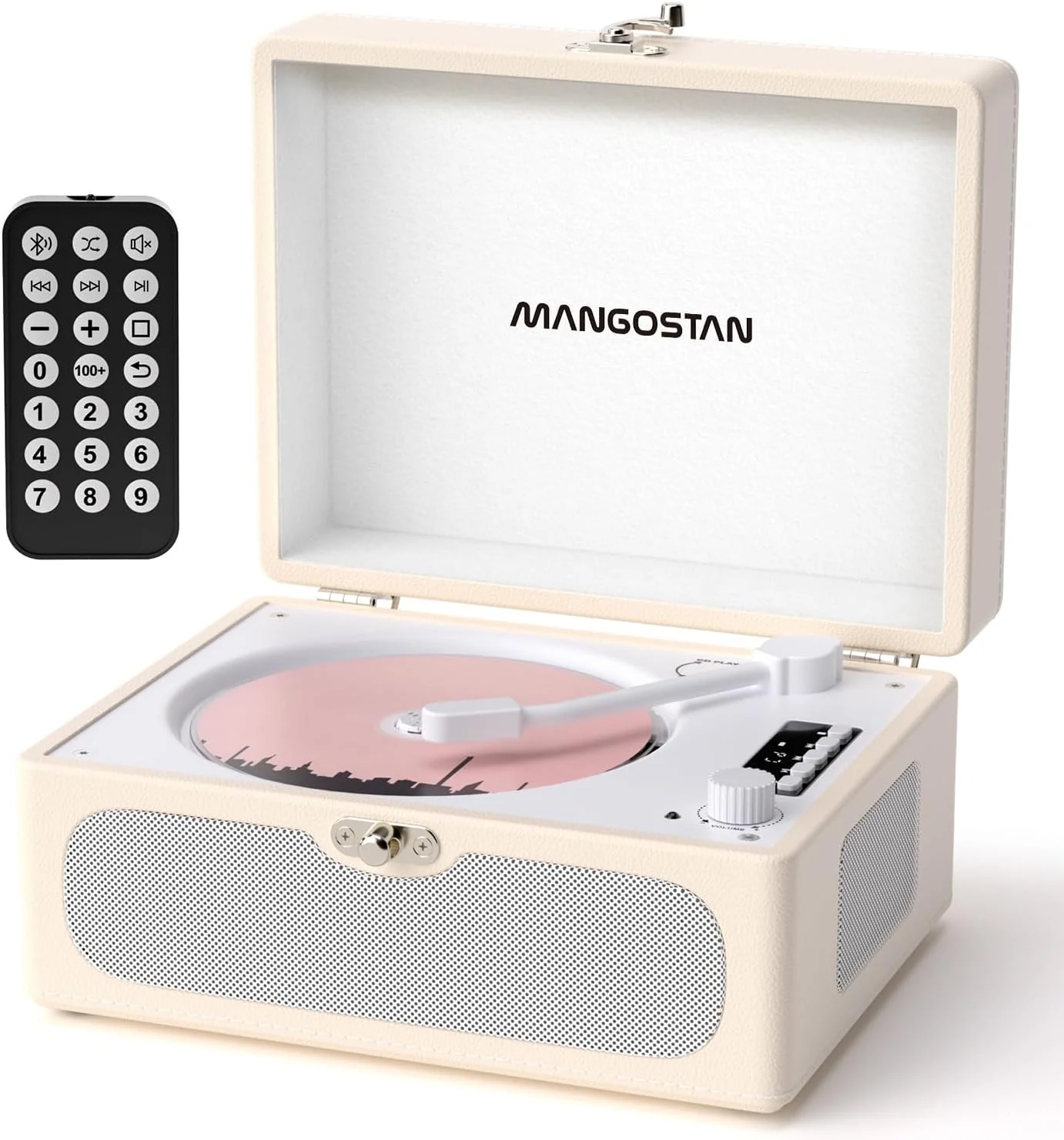 Leitor de CD portátil vintage com saída e entrada Bluetooth, bateria recarregável, bonito leitor de CD retrô para casa com alto-falantes compatível com modo USB/AUX/fone de ouvido, controle remoto,