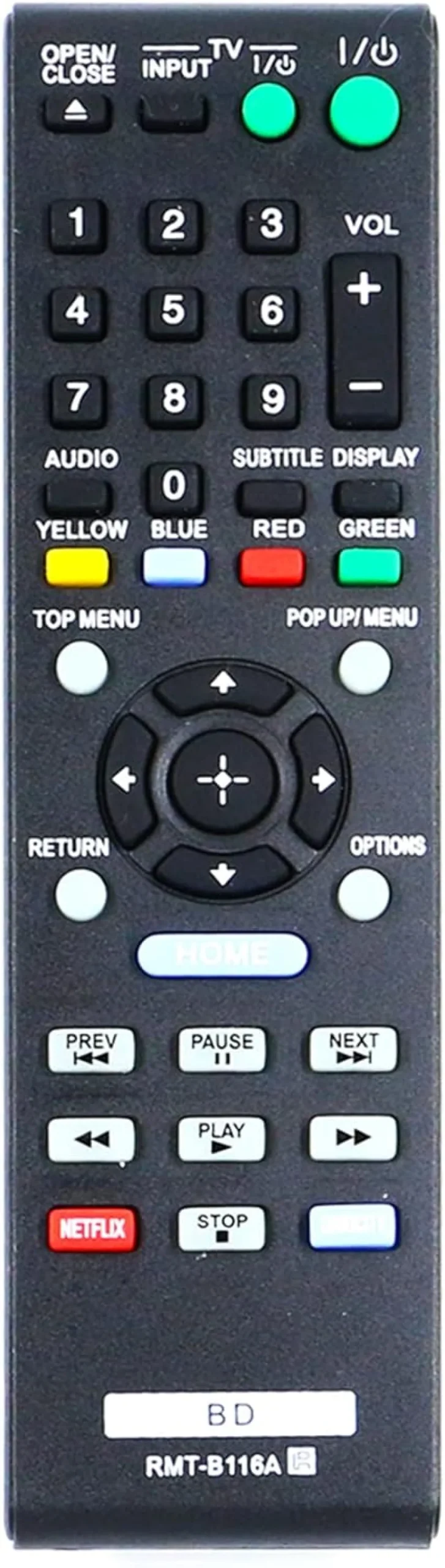 Novo controle remoto de substituição RMT-B116A compatível com Sony Blu-ray Disc DVD Player BDP-BX58 BDP-BX38 BDP-S280 BDP-S310 BDP-S380 BDP-S480 BDP-S580 BDPBX58 BDPBX38 BDPS280 BDPS310 BDPSPS310