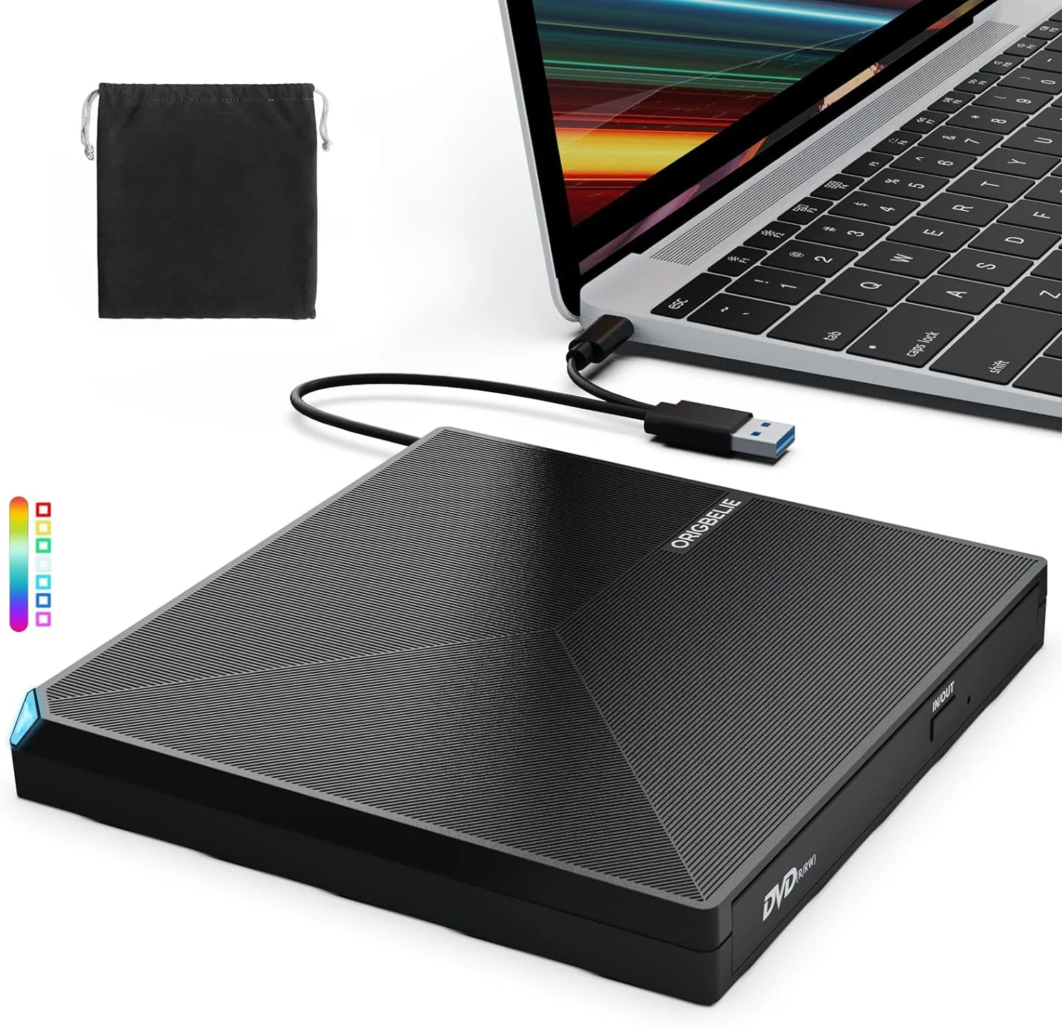 ORIGBELIE Unidade externa de CD DVD +/-RW USB 3.0 Tipo C Gravador de CD/DVD Player Portátil Gravador Leitor de CD ROM Óptico Unidade de Disco para Laptop Desktop PC Windows 11/10/8/7/XP Linux Mac OS