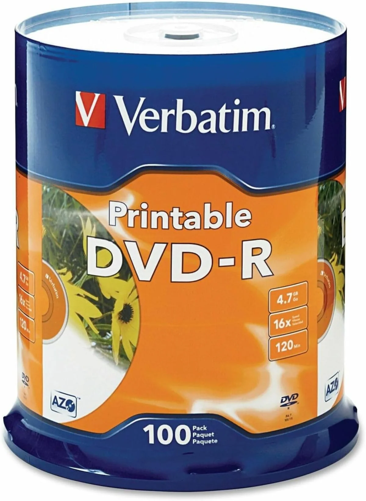 Verbatim DVD-R 4.7GB 16X Hub impresso a jato de tinta branco, Branco, 100-Disc