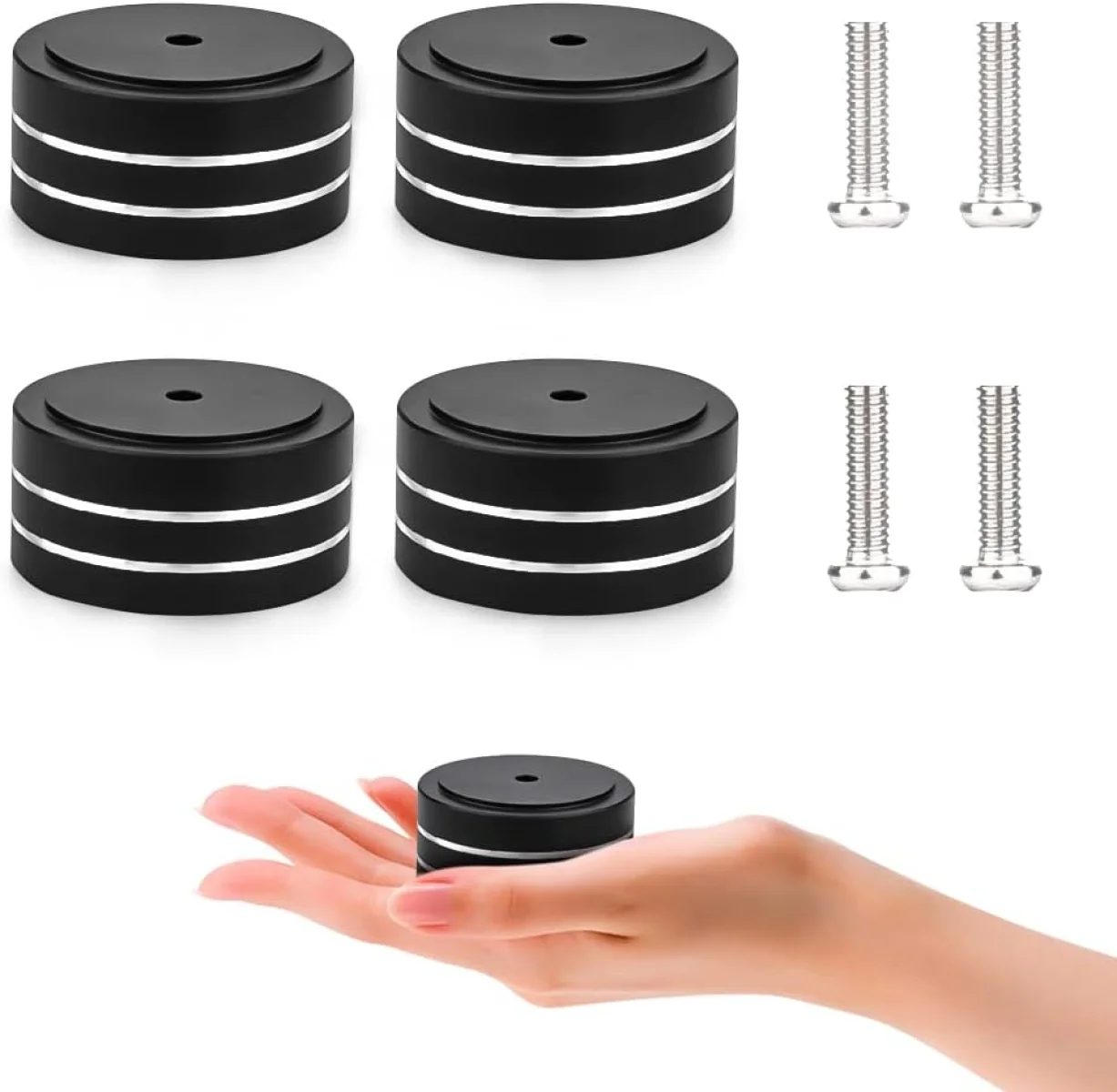 4 peças de pé de isolamento de alto-falante de áudio HiFi 4020 mm, protetor de piso de alumínio à prova de vibração para alto-falante/subwoofer/amplificadores/CD/AMP/toca-discotecas/leitor de DVD/DAC (preto)